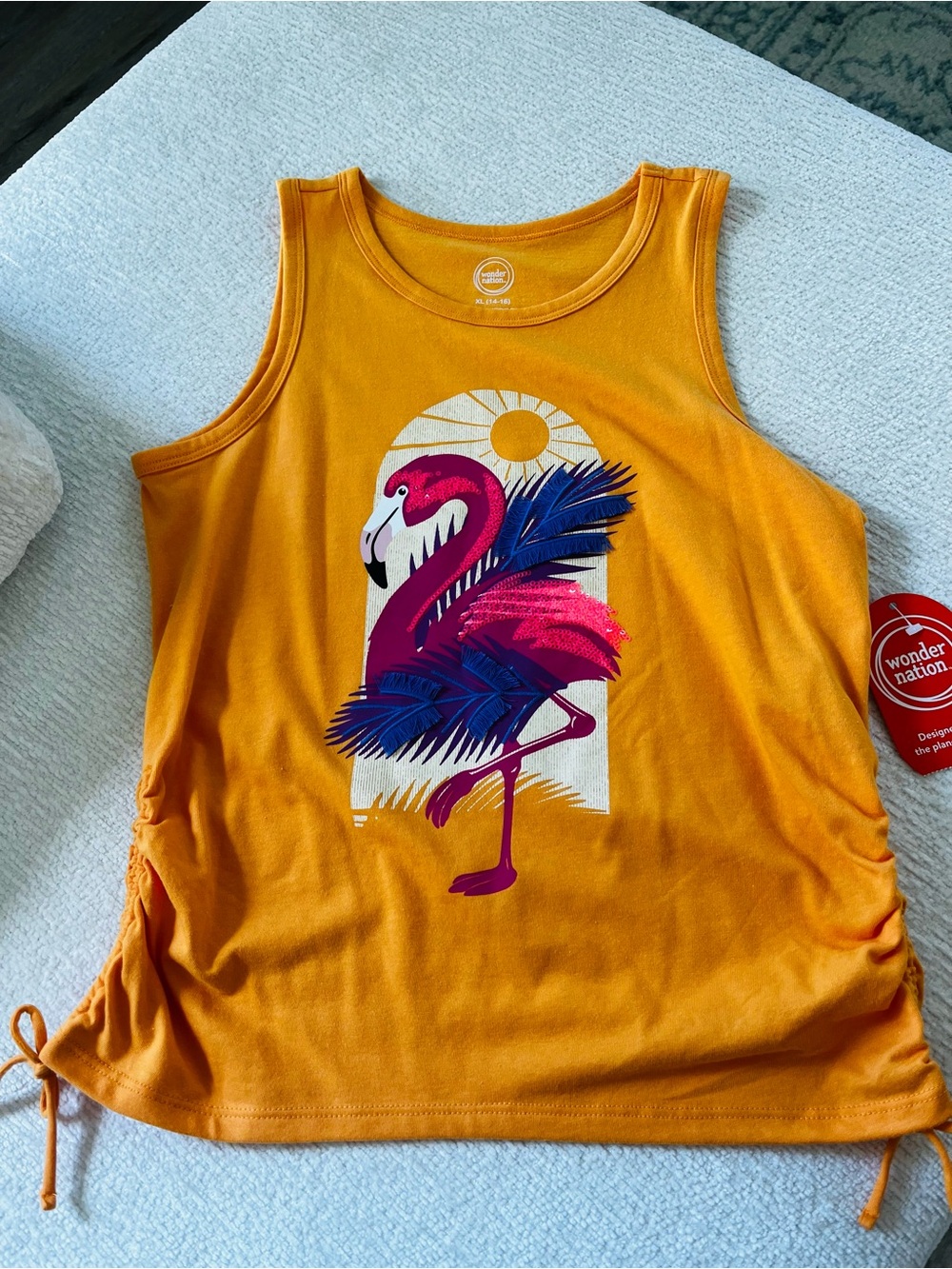wonder nation Orange Tank Top with Pink & Blue Flamingo Graphic